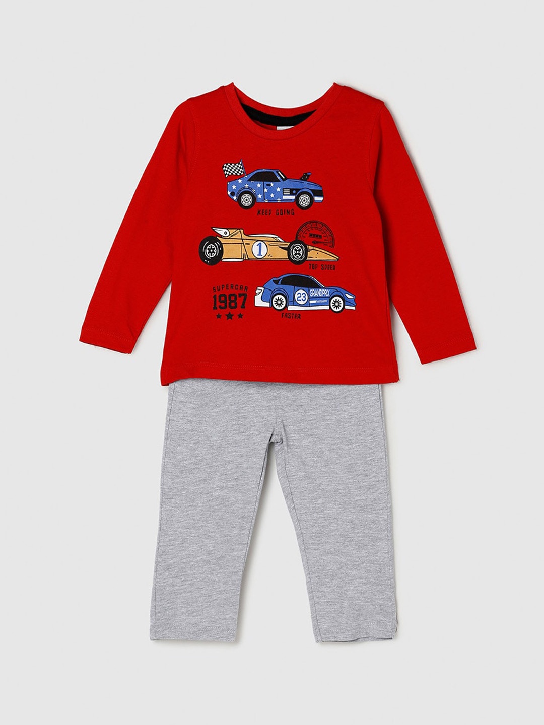 

max Boys Red & Grey Melange Printed Night suit