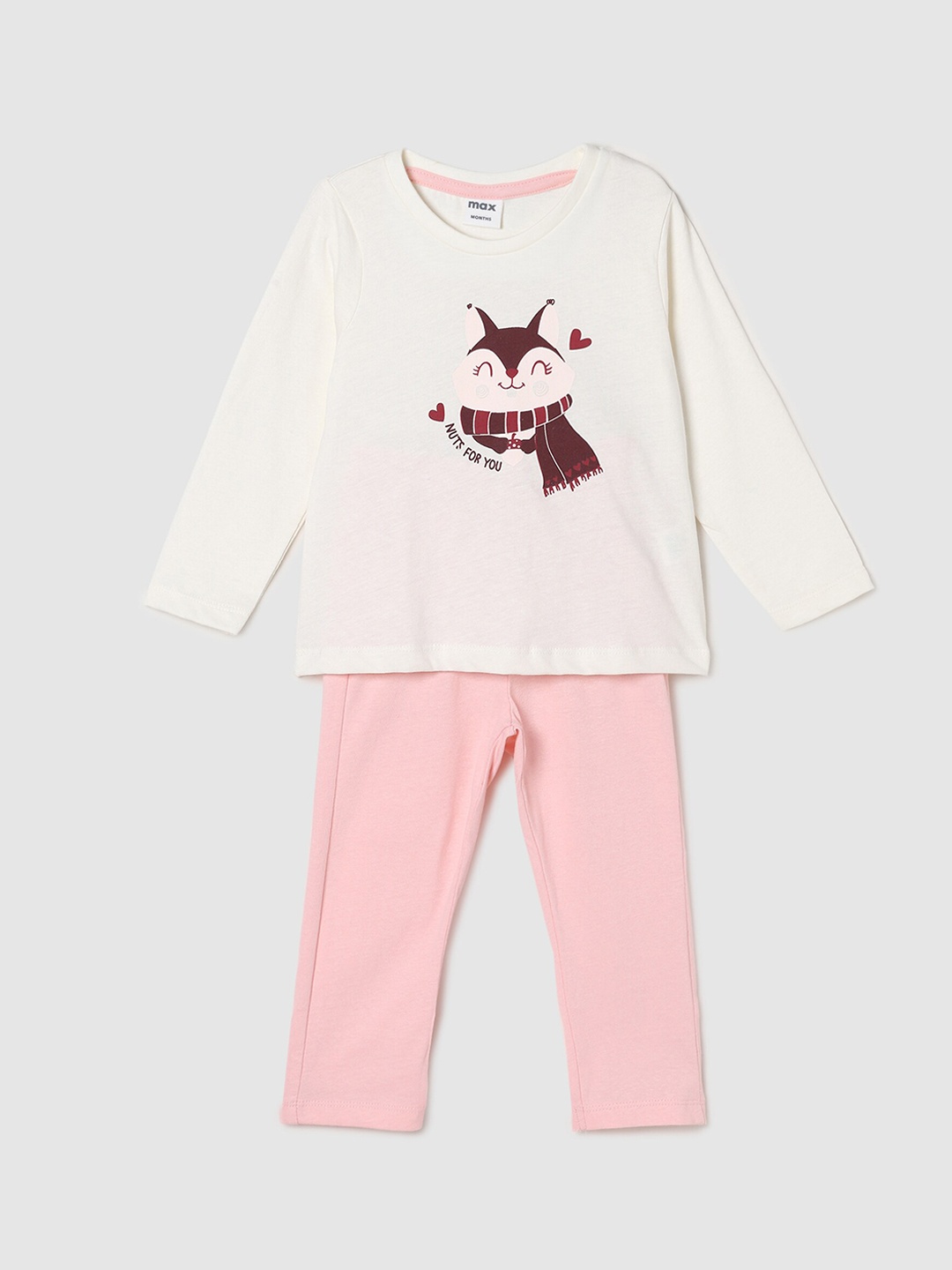 

max Girls Pink & Brown Printed Night suit