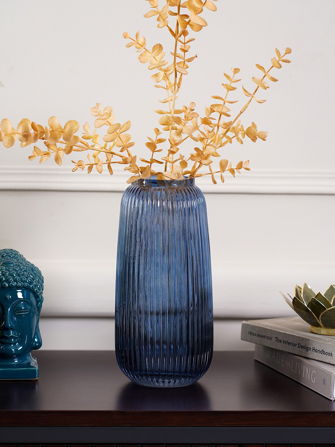 

Pure Home and Living Blue Ribbed Small Flower Vase