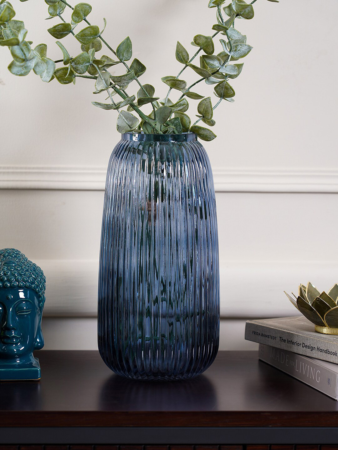 

Pure Home and Living Blue Ribbed Cylindrical Flower Vase