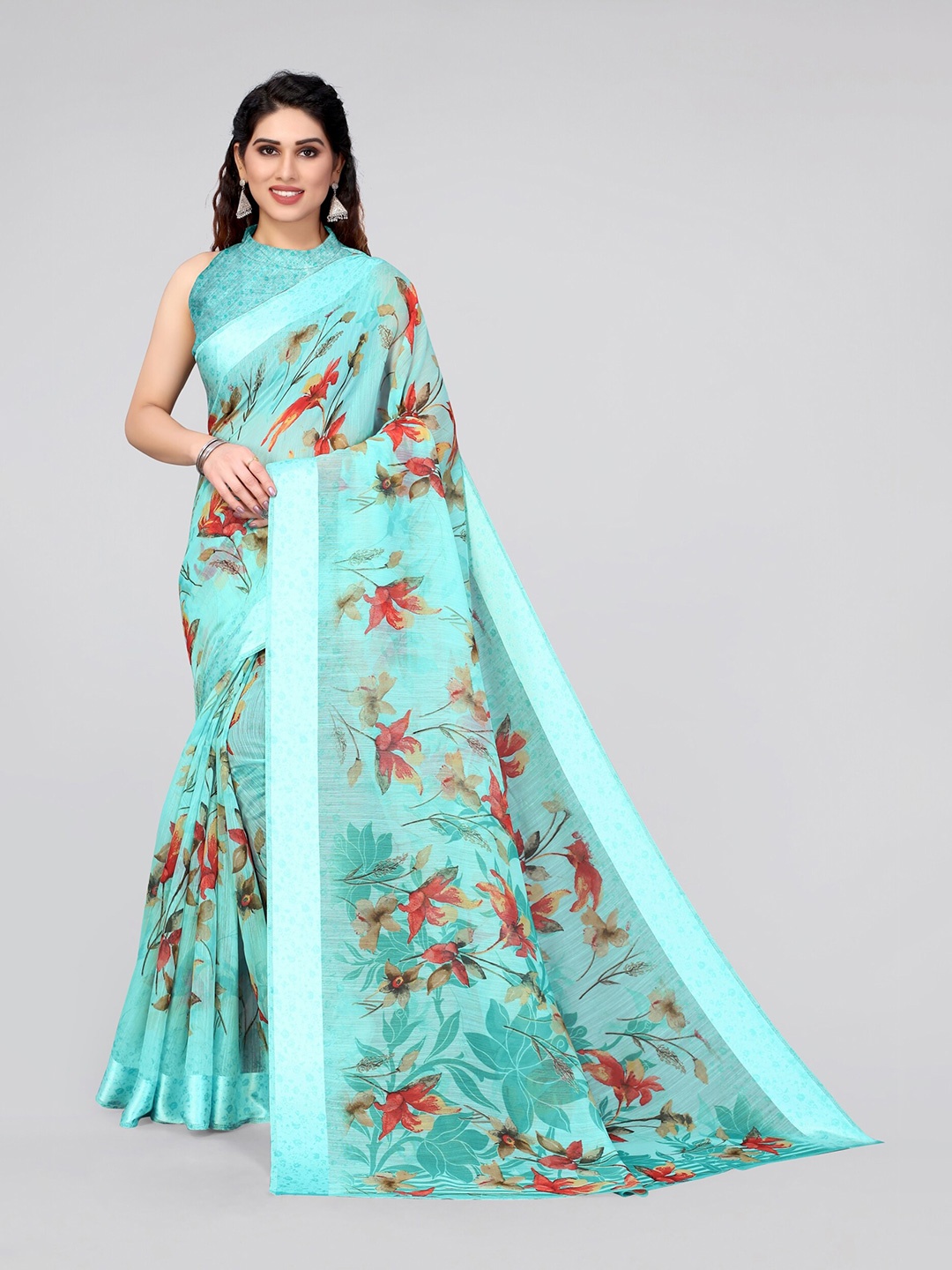 

MIRCHI FASHION Blue Floral Saree