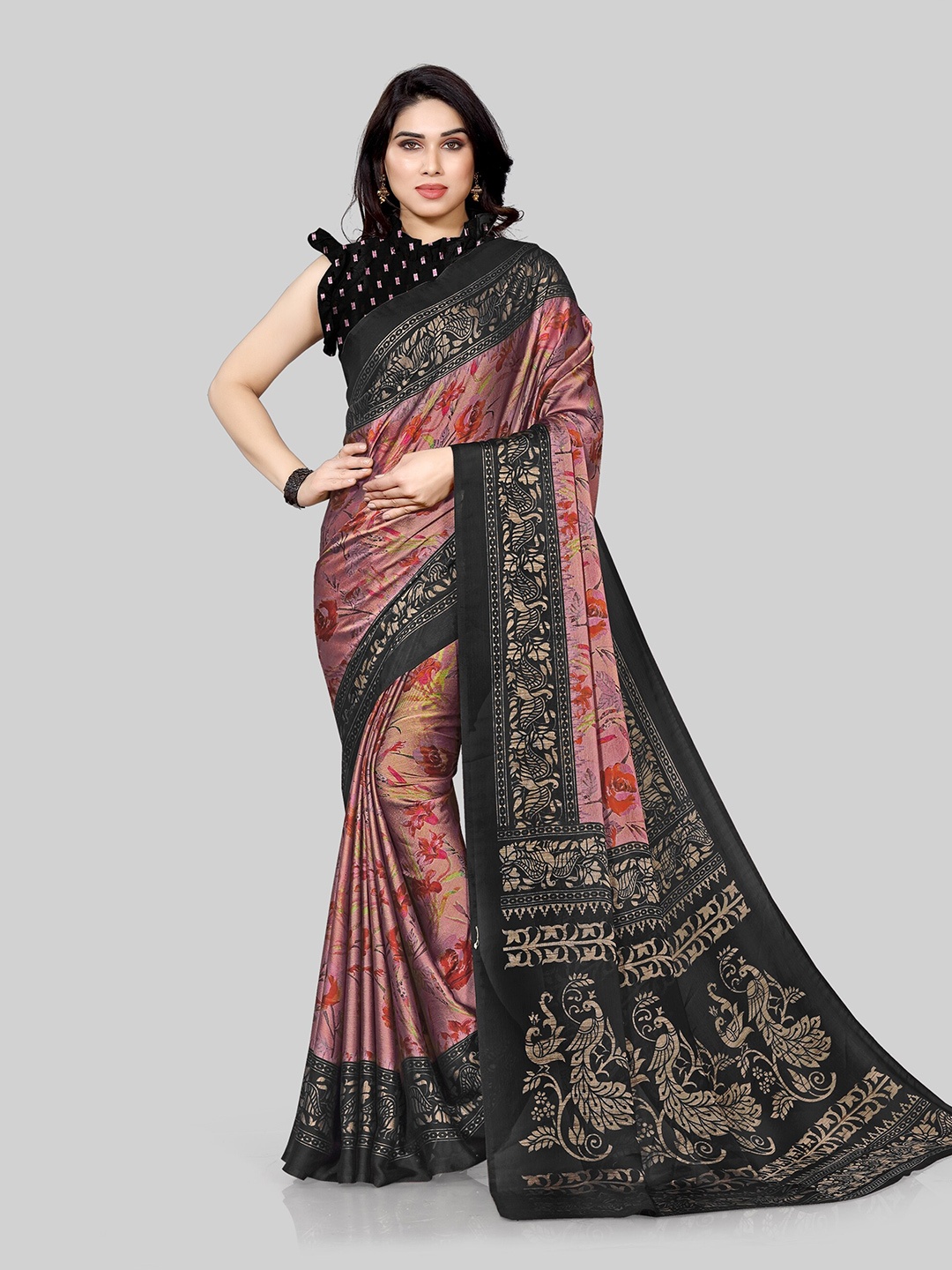 

KALINI Pink & Black Floral Saree
