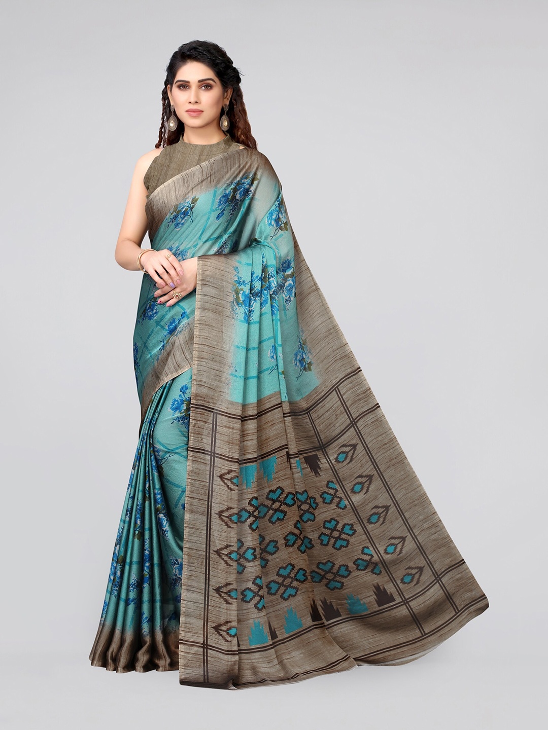 

KALINI Teal & Beige Floral Saree