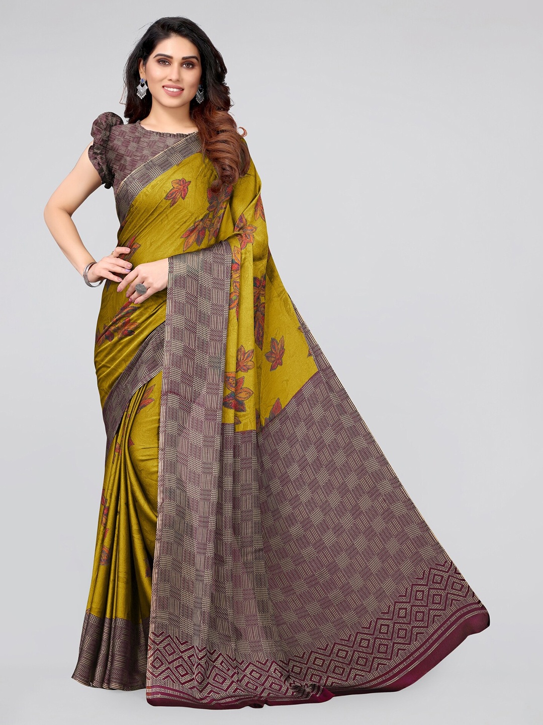 

KALINI Mustard & Maroon Floral Saree