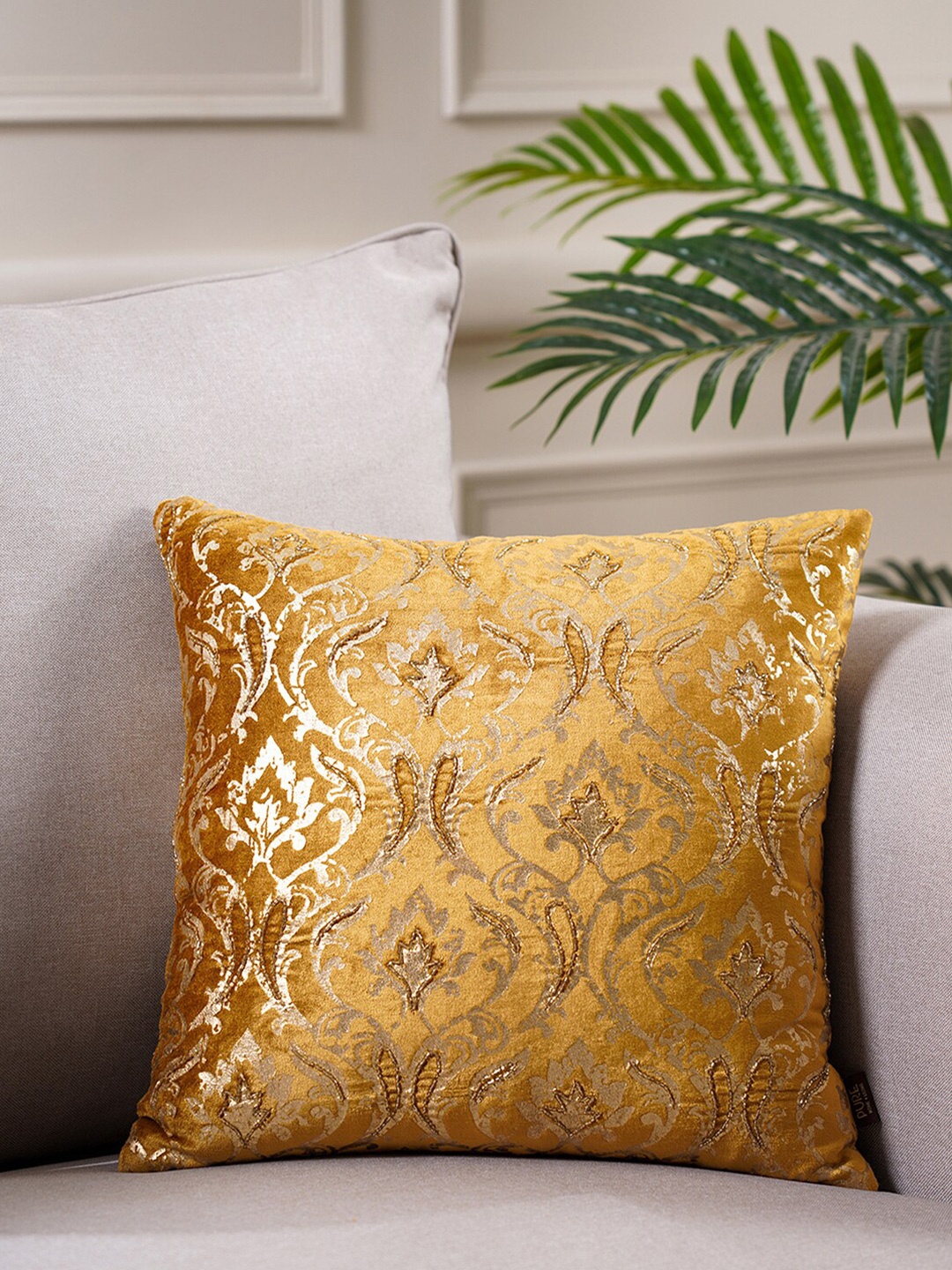 

Pure Home and Living Gold Embellished Velvet Square Cushion Cover