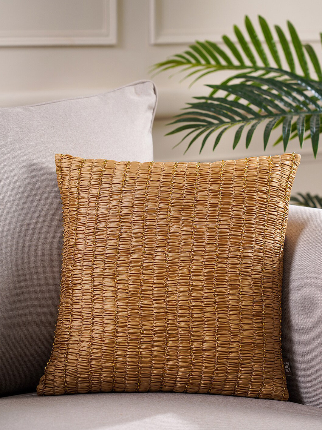 

Pure Home and Living Gold Self Design Square Cushion Cover