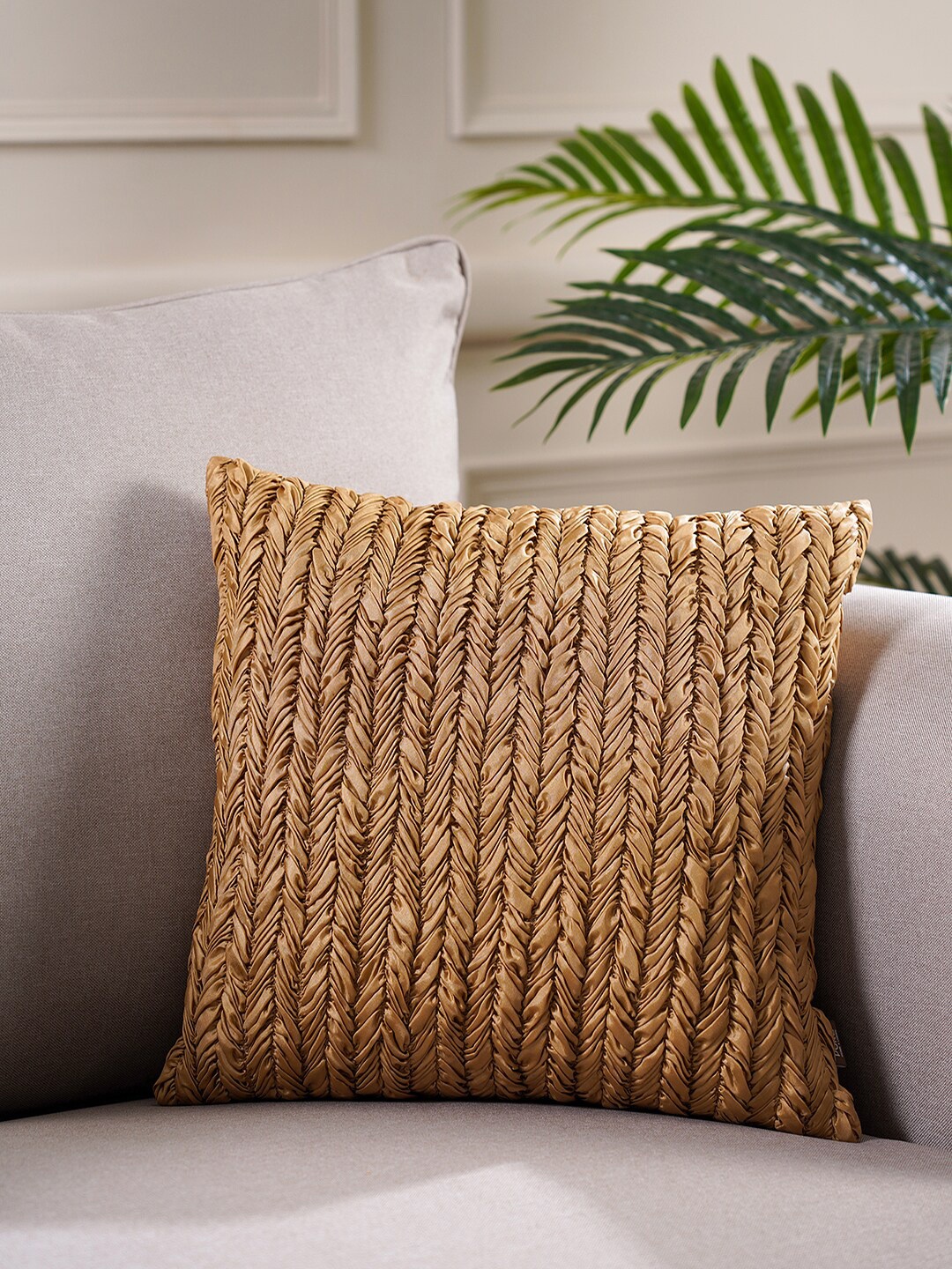

Pure Home and Living Gold Self Design Square Cushion Cover