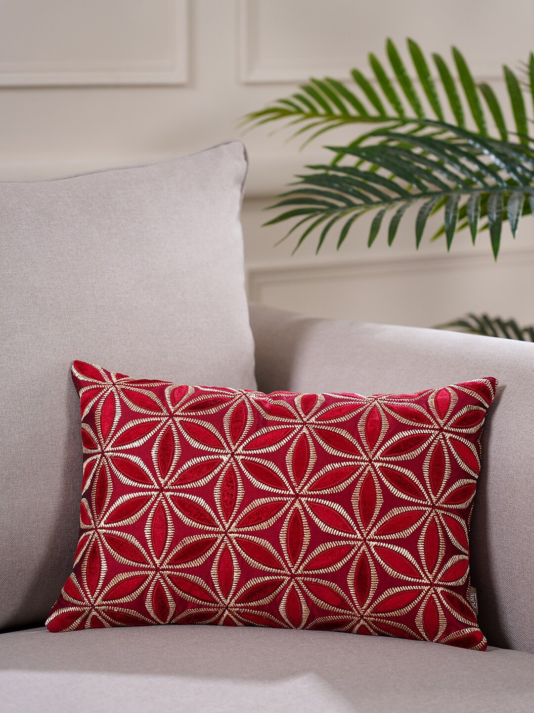 

Pure Home and Living Red & Gold Floral Polyester Rectangle Cushion Cover