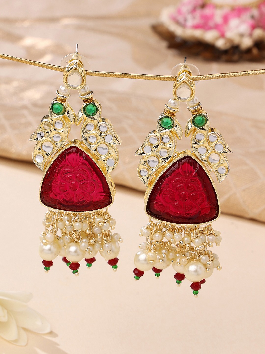 

Zaveri Pearls Women Maroon & Gold-Toned Contemporary Drop Earrings