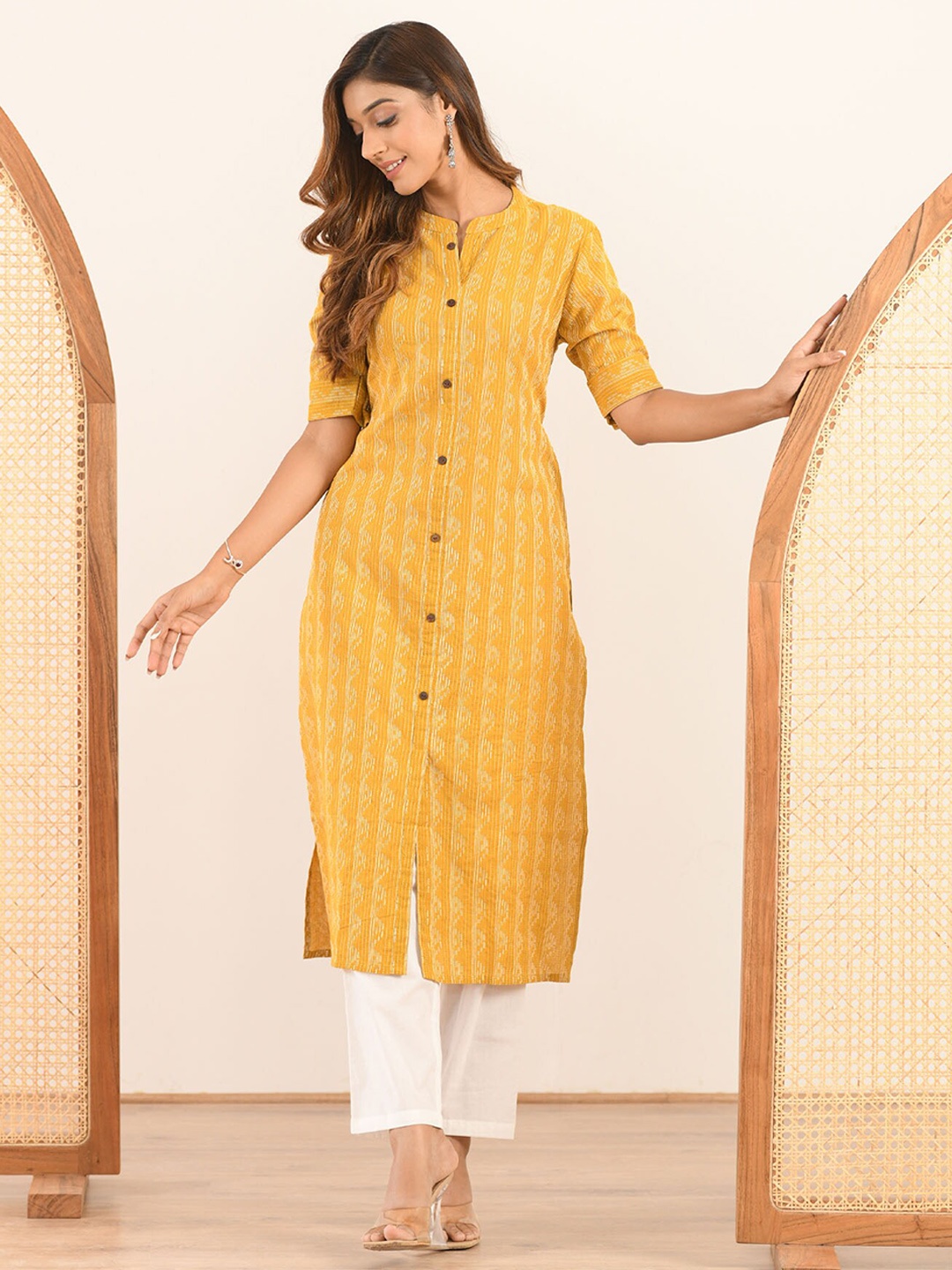 

Aaheli Women Mustard Yellow Pure Cotton Kurta with Trousers