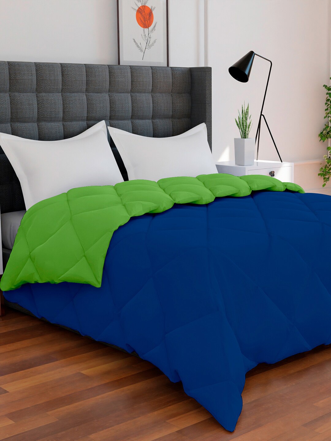 

AVI Blue & Green Solid Reversible Style Mild Winter 233 GSM Single Bed Comforter