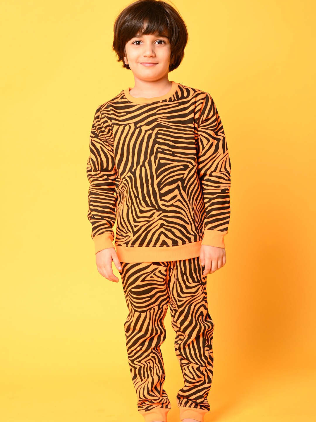 

Anthrilo Boys Zebra Striped Fleece Sweatshirt with Joggers, Orange