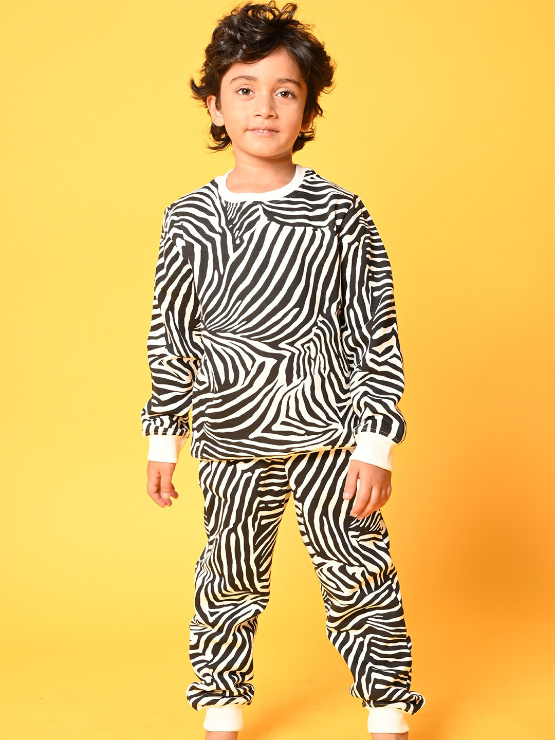 

Anthrilo Boys Zebra Striped Fleece Sweatshirt with Joggers, White