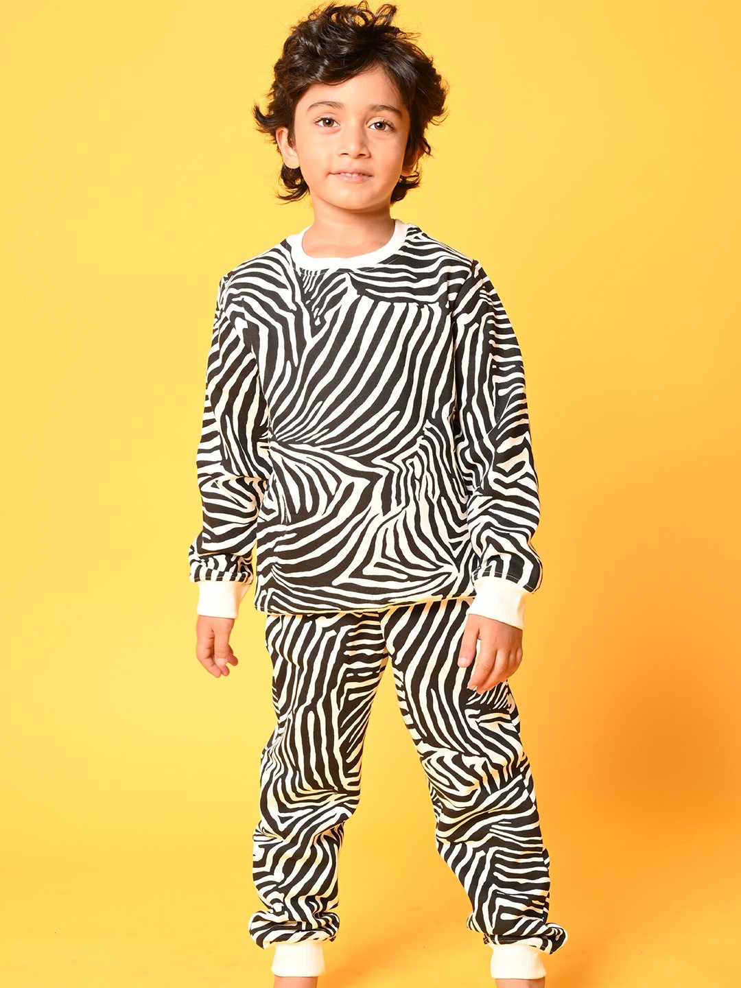 

Anthrilo Boys White & Black Zebra Striped Fleece Sweatshirt & Joggers