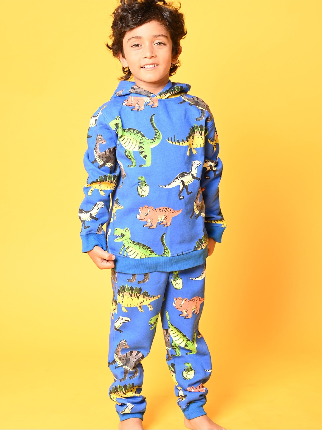 

Anthrilo Boys Blue Dinosaur Fleece Hoodie with Jogger Set
