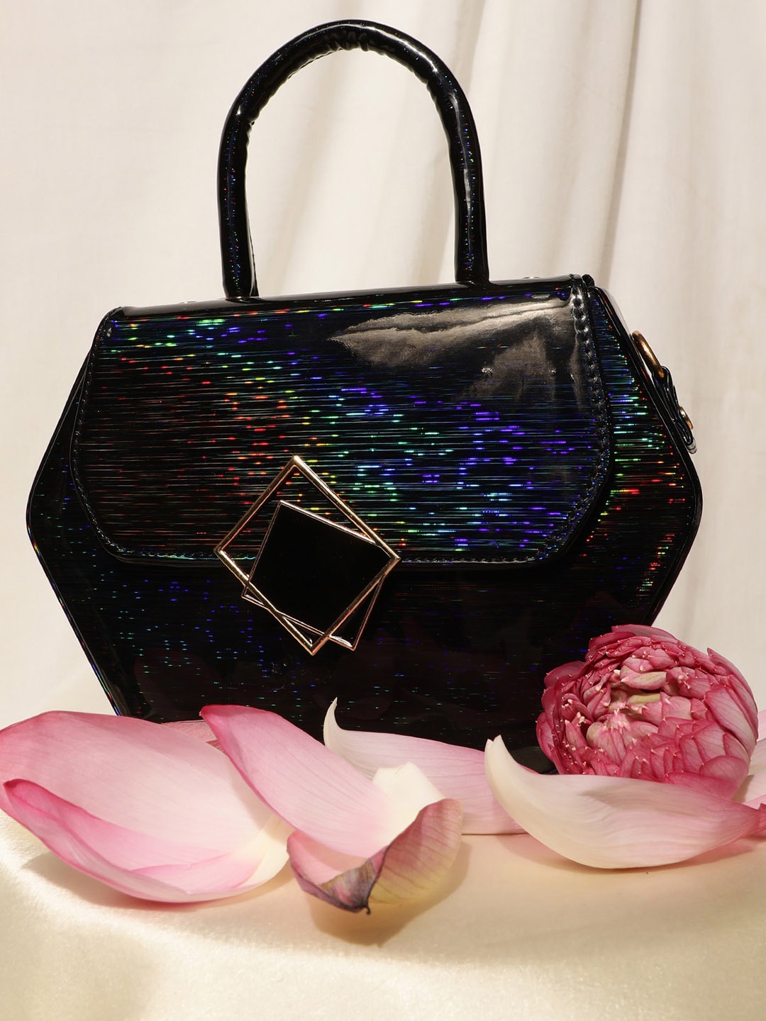 

Athena Women Black Embellished Structured Handheld Bag