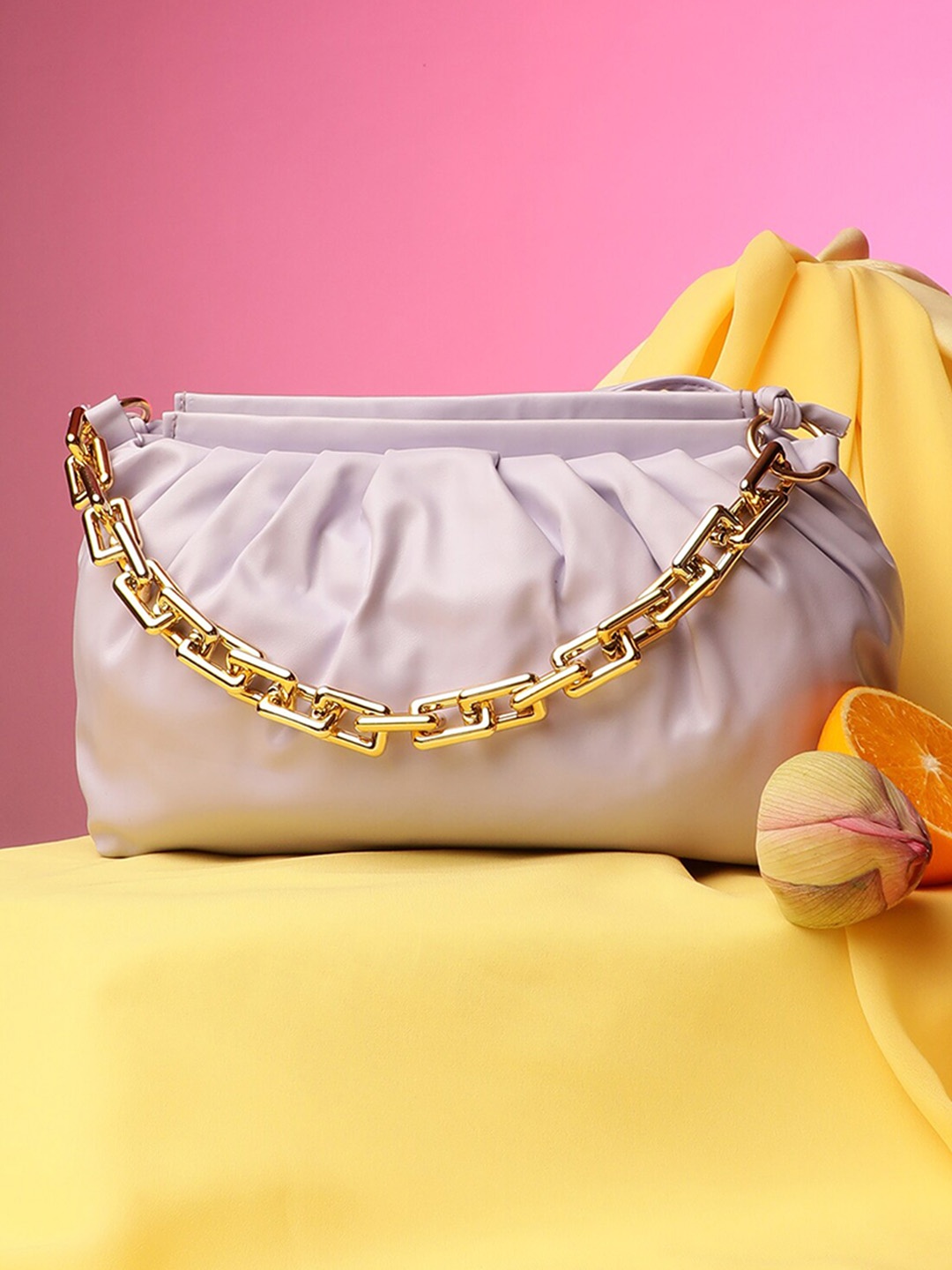 

Athena Women Lavender Structured Gold Toned Chain Handheld Bag