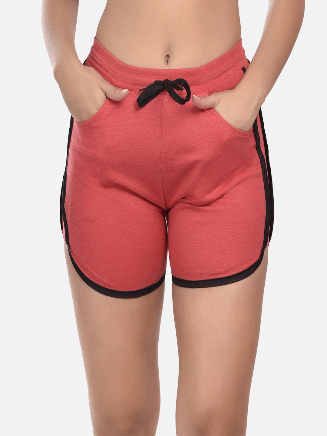 StyFun Women High-Rise Running Sports Shorts, Red