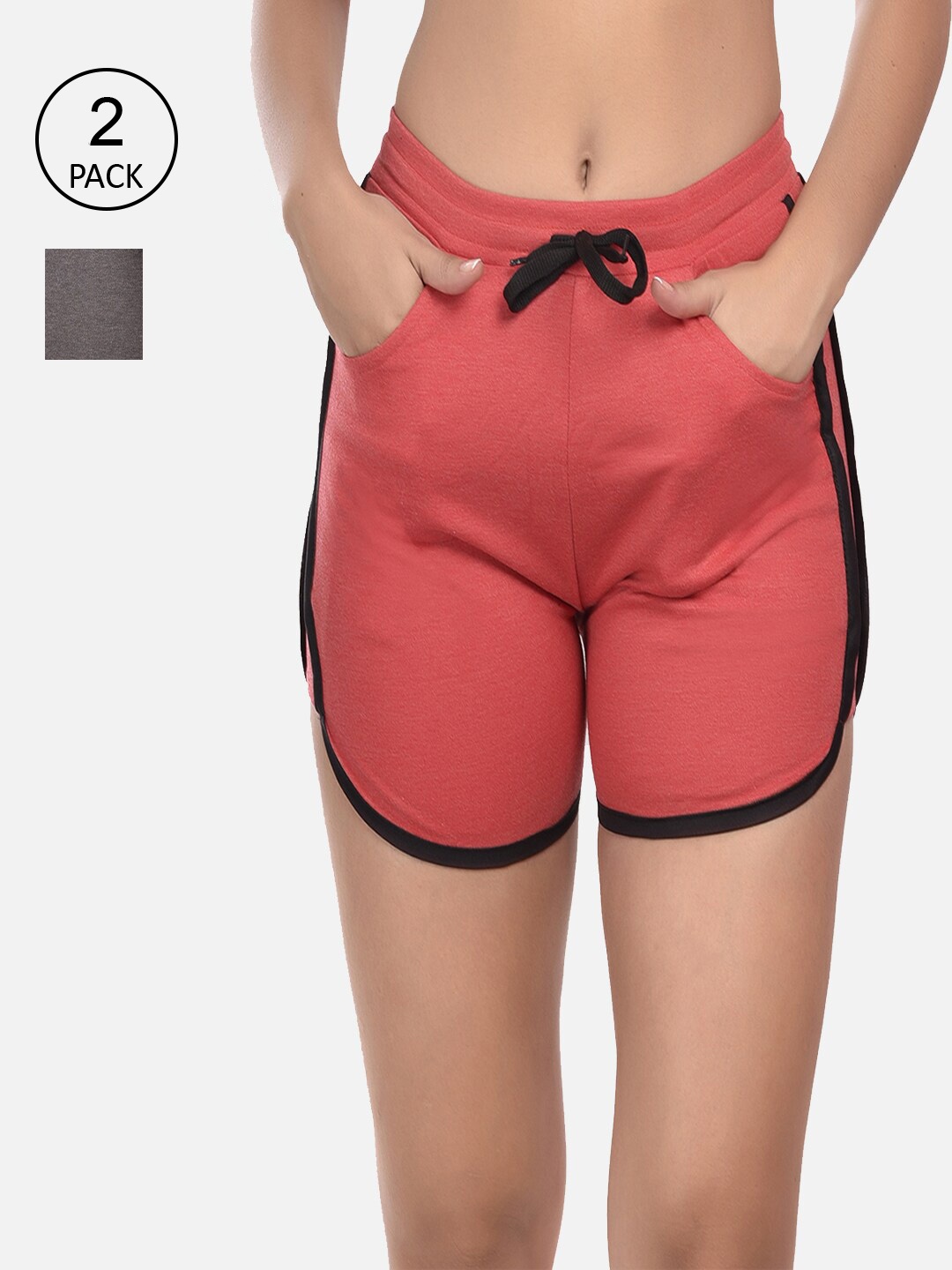 

StyFun Pack Of 2 Women High-Rise Running Sports Shorts, Red