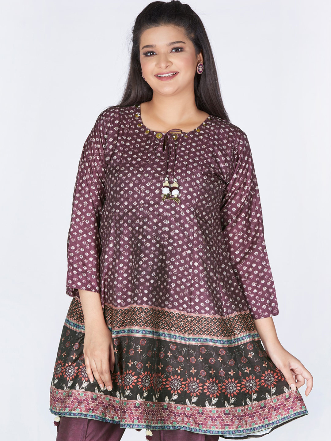 

taruni Women Coffee Brown Floral Printed Kurta with Dhoti Pants