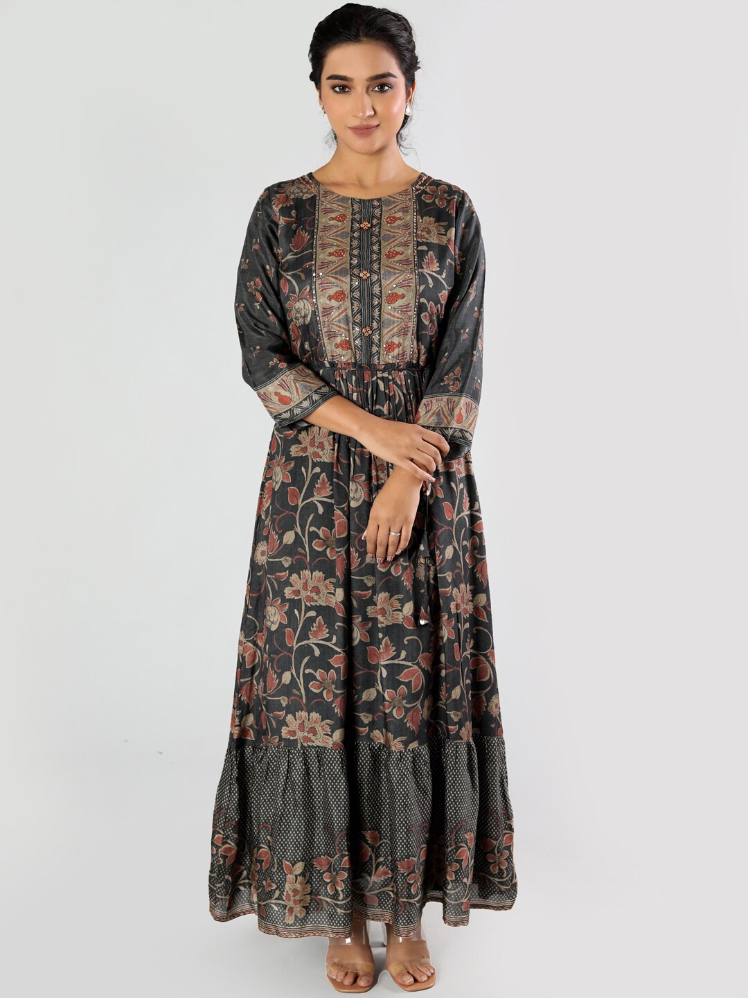 

taruni Women Charcoal & Brown Floral Printed Anarkali Kurta