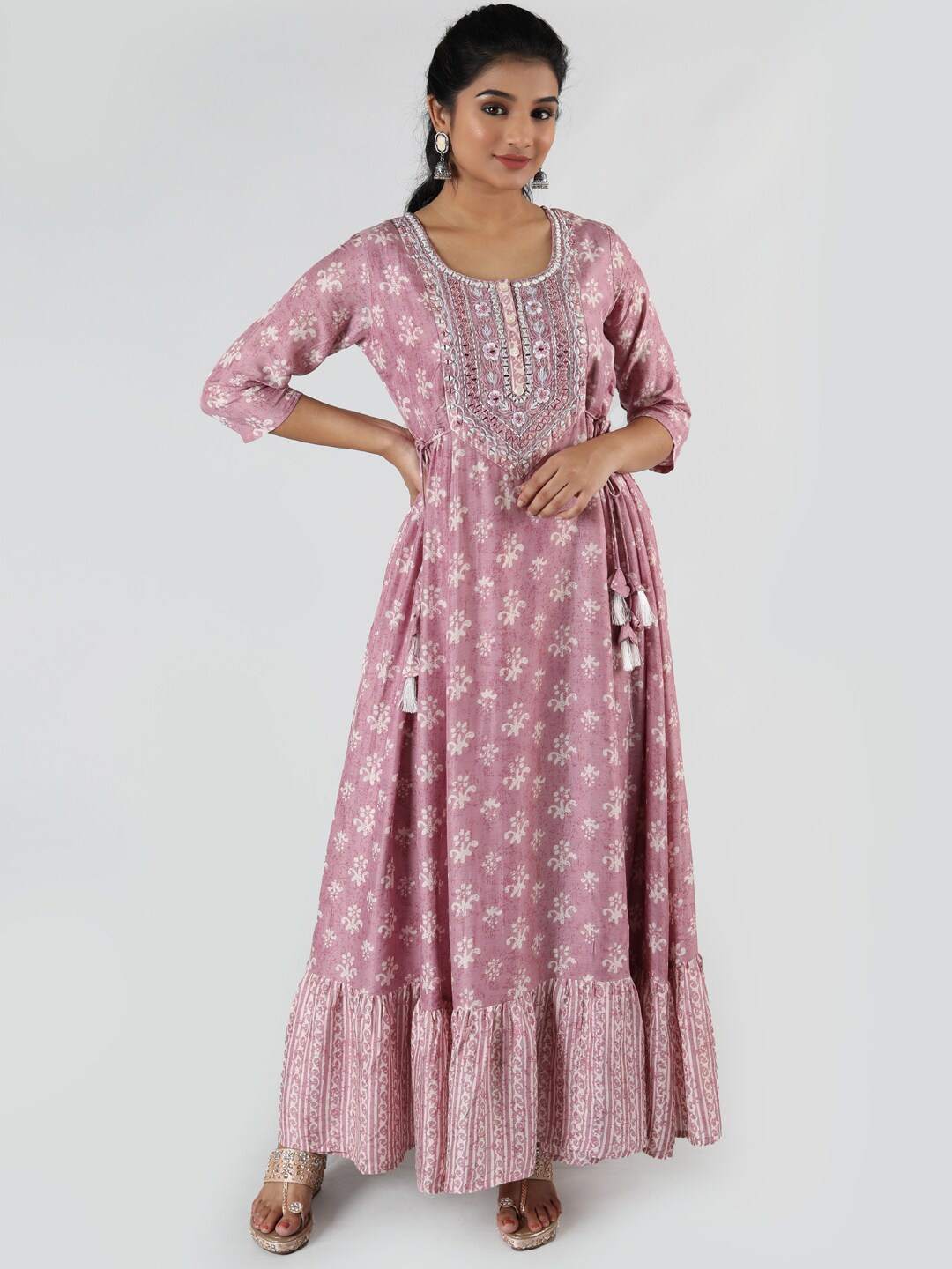 

taruni Women Lavender Printed Embroidered Maxi Ethnic Dress