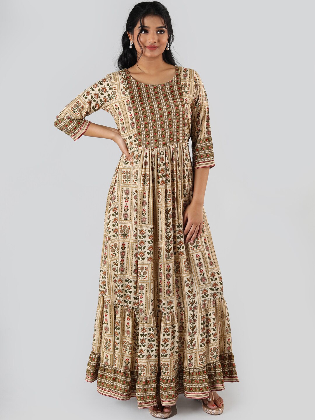 

taruni Women Ethnic Motifs Printed Ethnic Dress, Beige