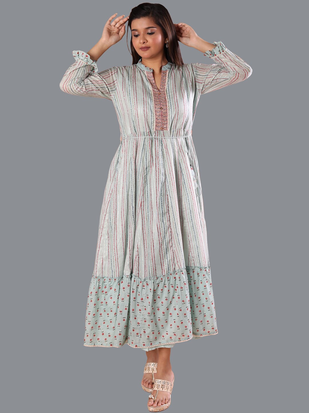 

taruni Women Turquoise Blue & Red Printed Kurta