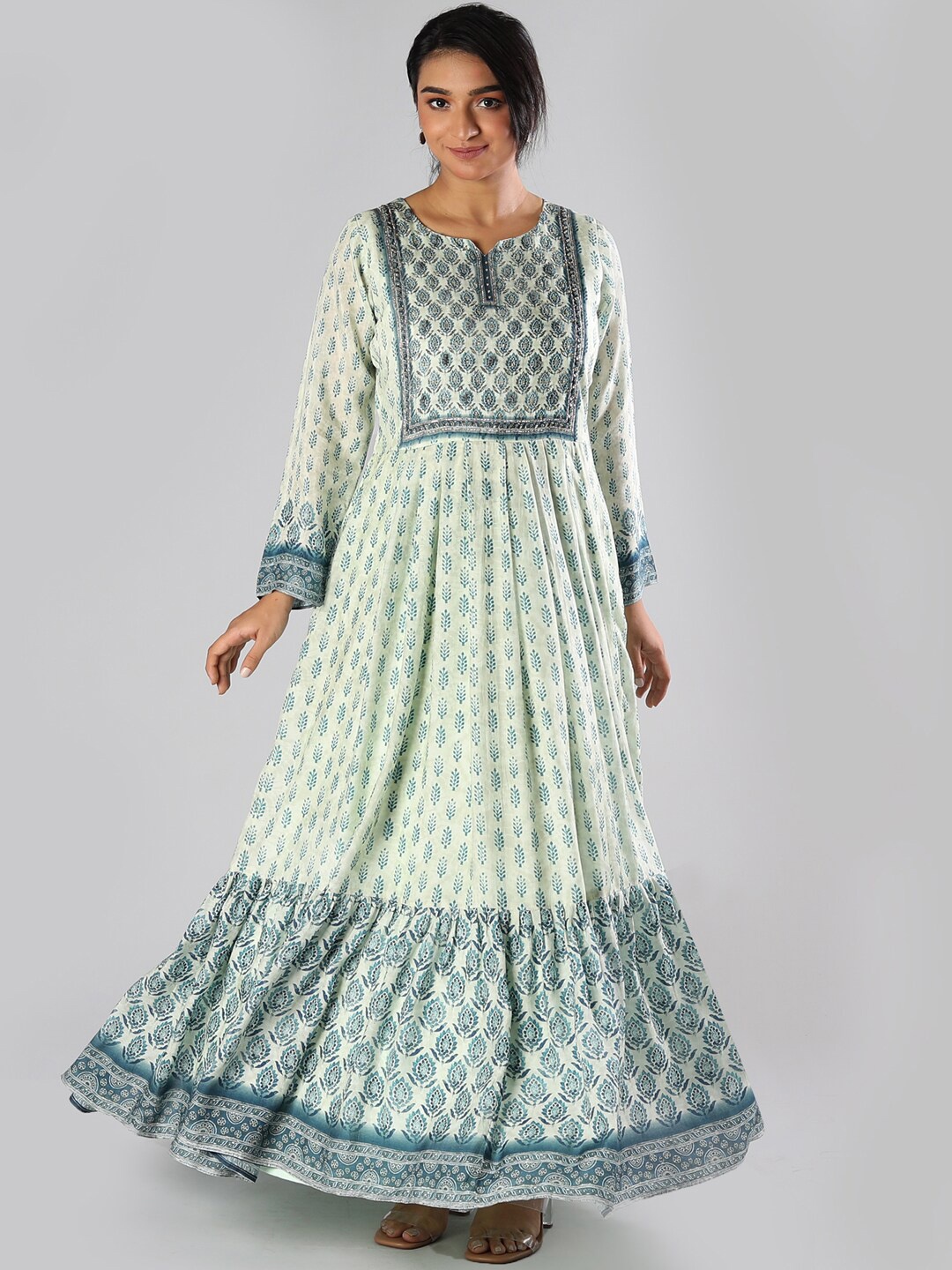 

taruni Women Green & Blue Floral Printed Anarkali Kurta