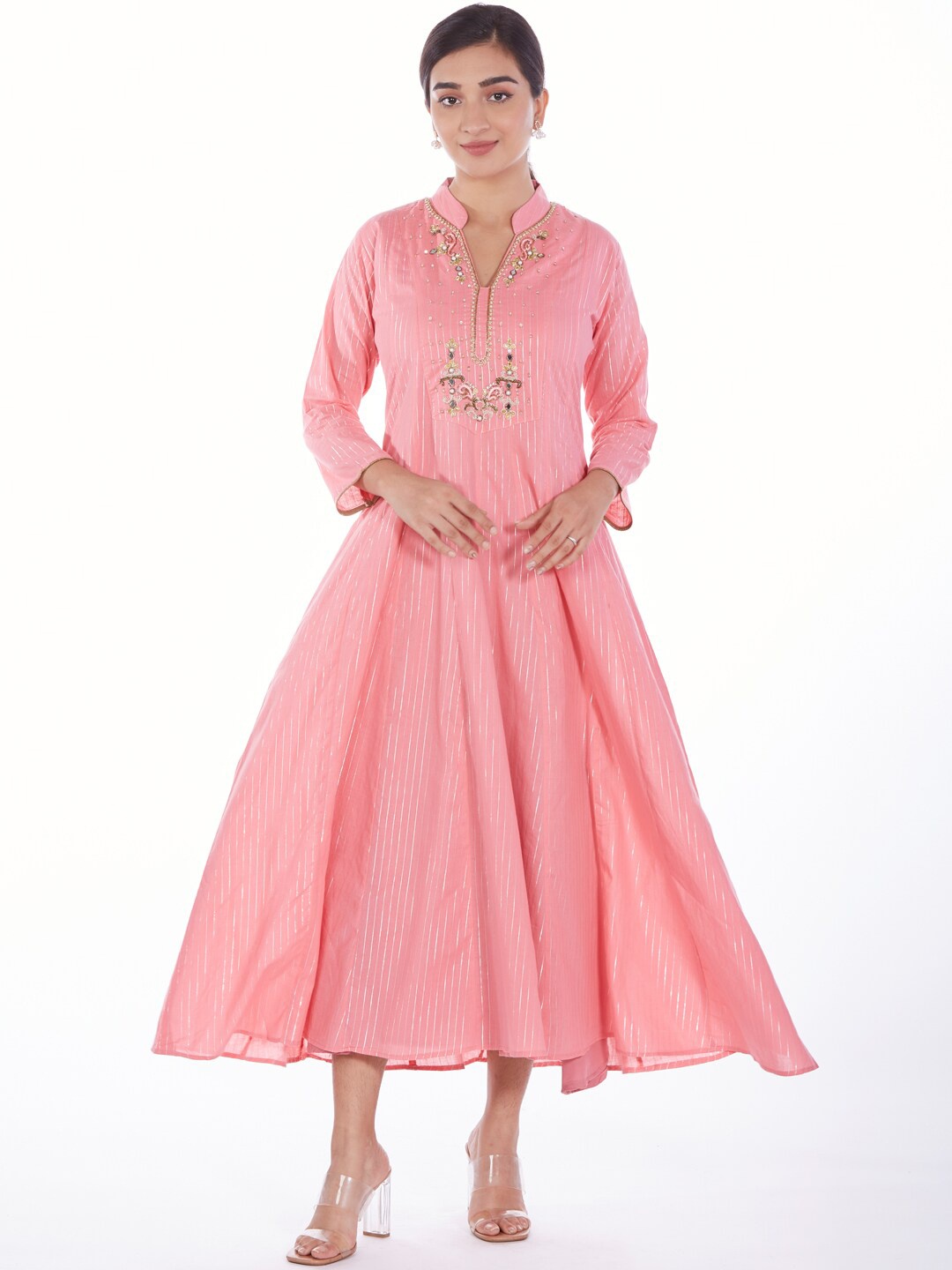 

taruni Women Pink Embroidered Midi Ethnic Dress