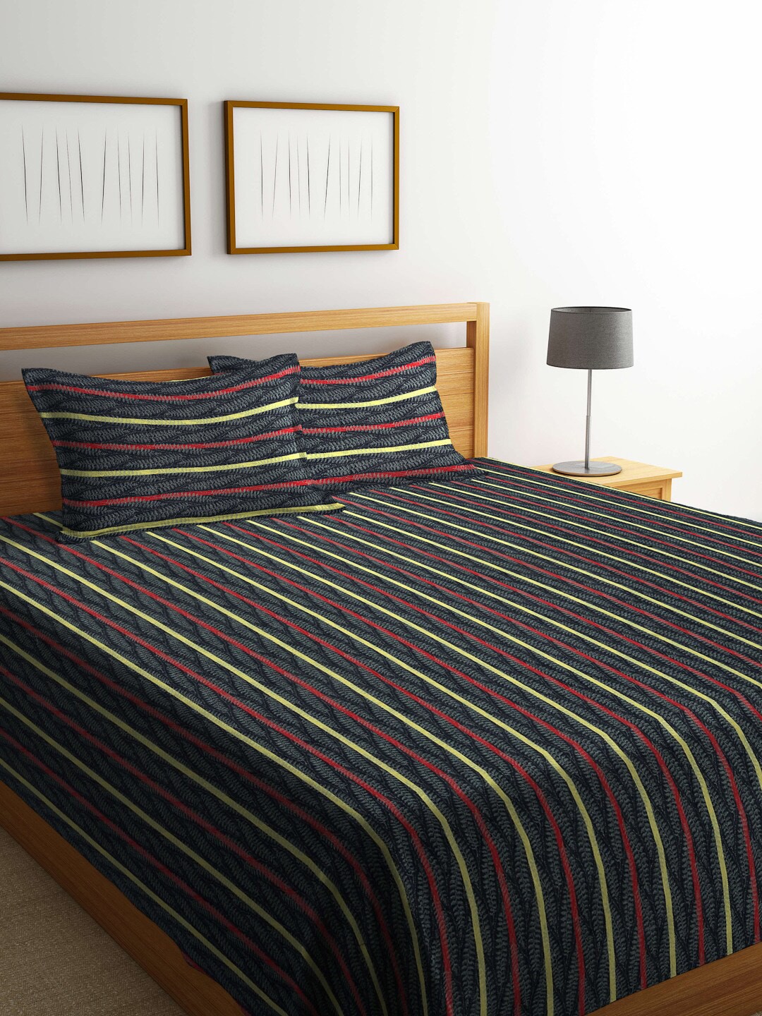 

KLOTTHE Black Woven Design Pure Cotton Double King 250-349 TC Bed Covers