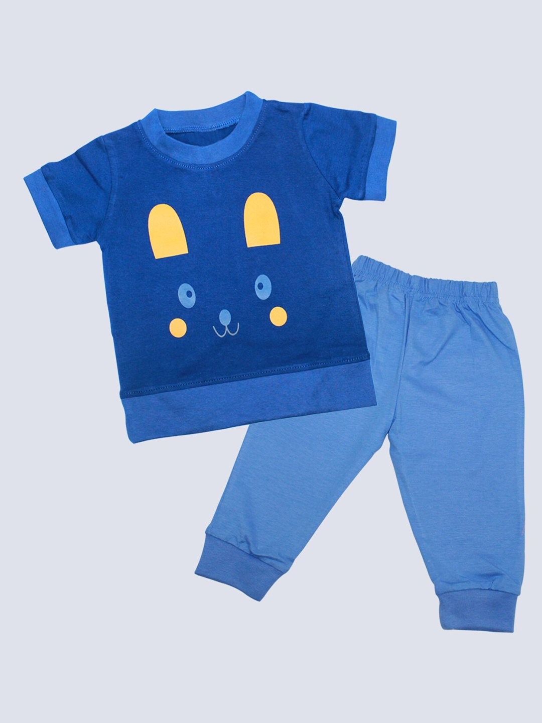 

Born Babies Kids Blue & Yellow Printed Cotton Blend T-shirt with Trousers set