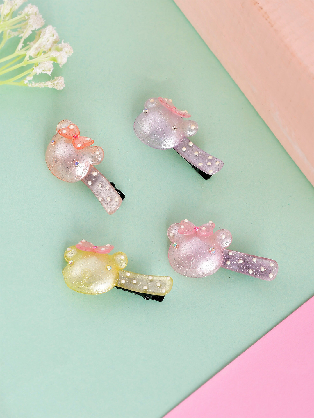 

Silvermerc Designs Girls Set of 4 Yellow & Pink Embellished Alligator Hair Clips