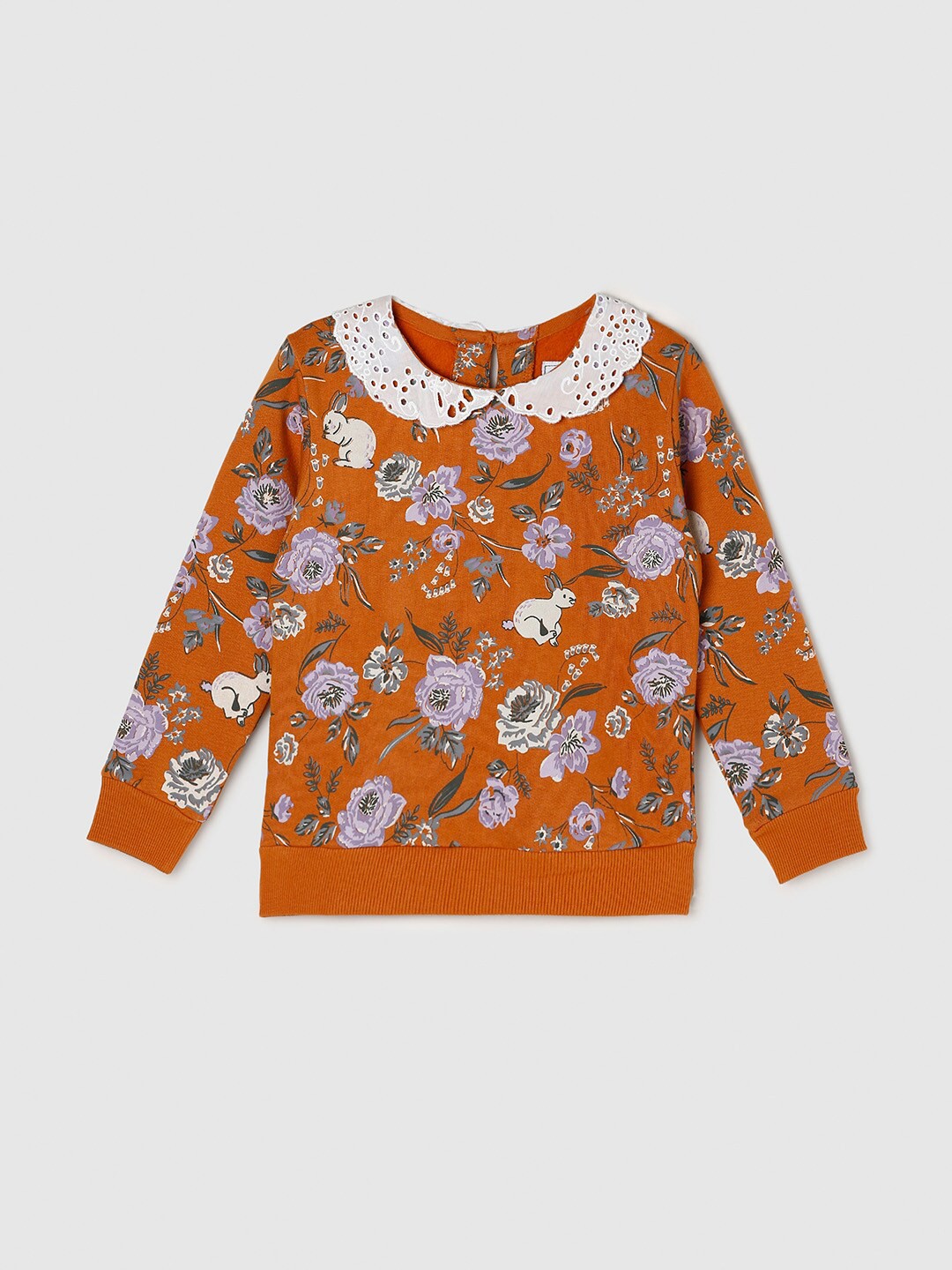 

max Girls Orange Floral Printed Sweatshirt
