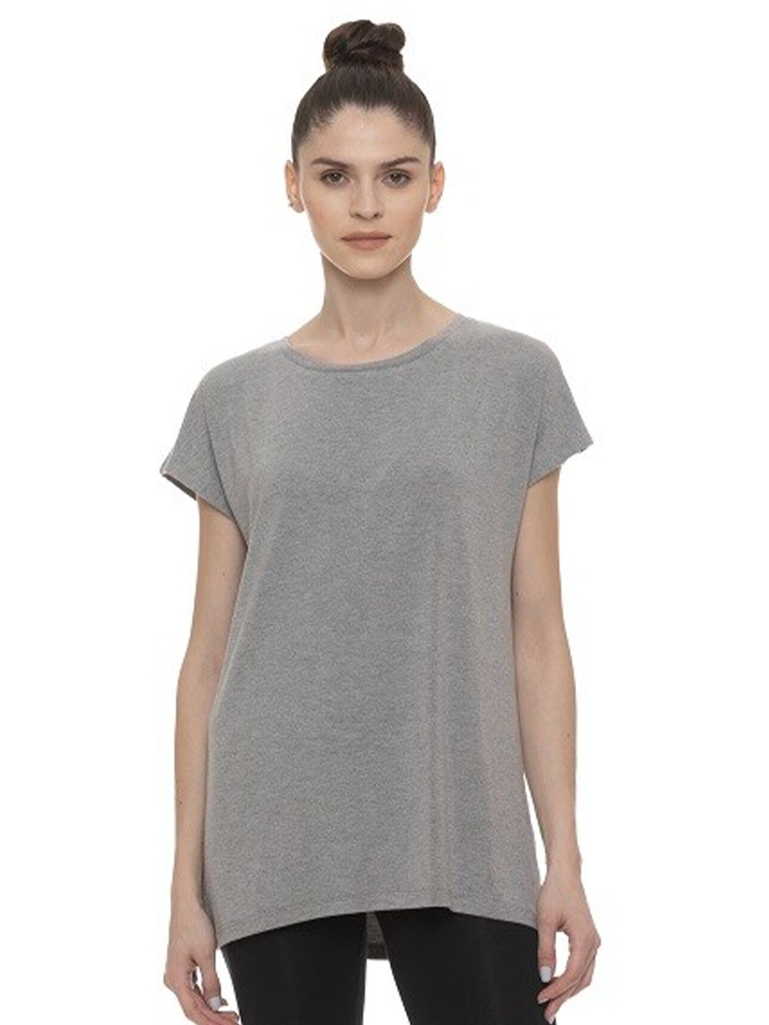 

UNMADE Women Grey Solid Cotton Extended Sleeves Oversized T-shirt