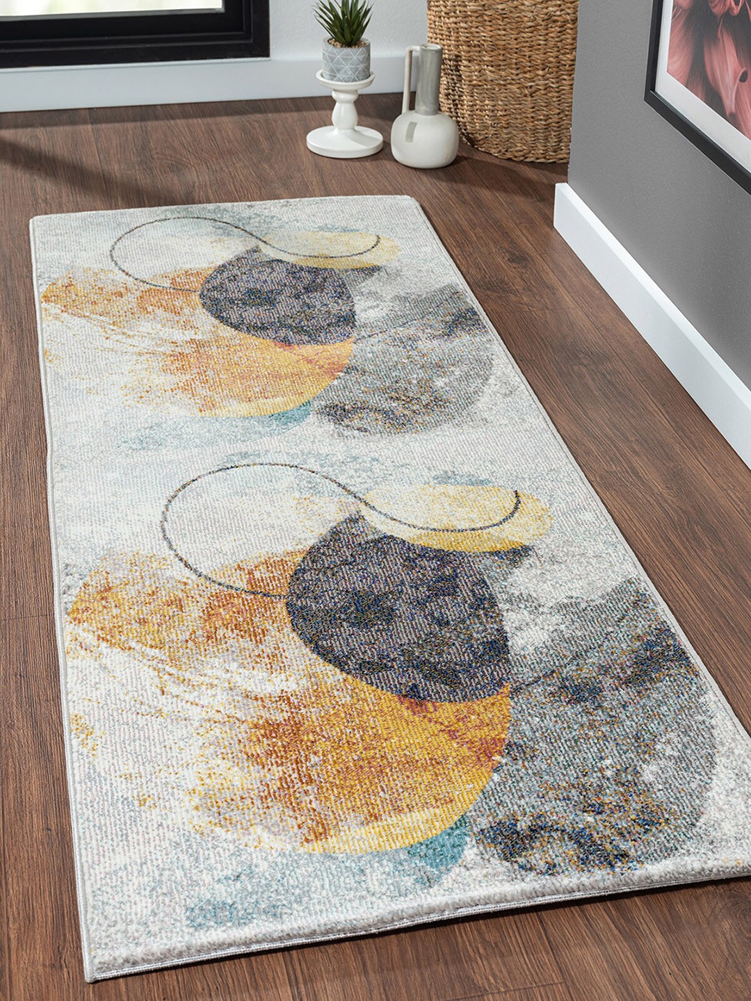 

OBSESSIONS Orange & Grey Abstract Anti Static Floor Runners