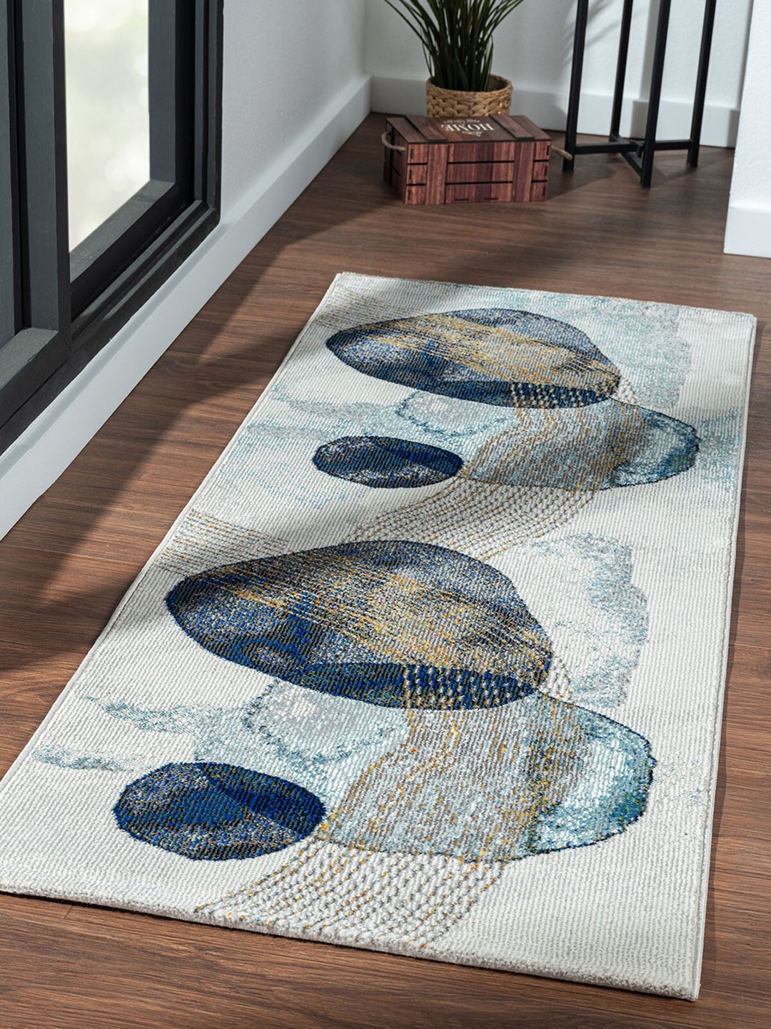 

OBSESSIONS Blue Abstract Anti Static Bedside Runners