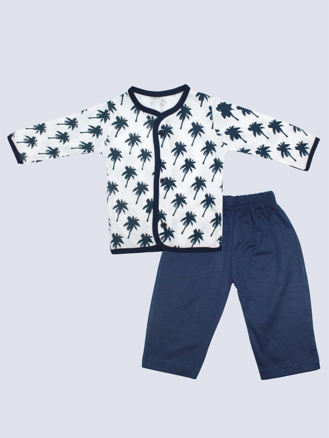 

Born Babies Kids Navy Blue & White Printed Cotton Blend T-shirt with Trousers Set