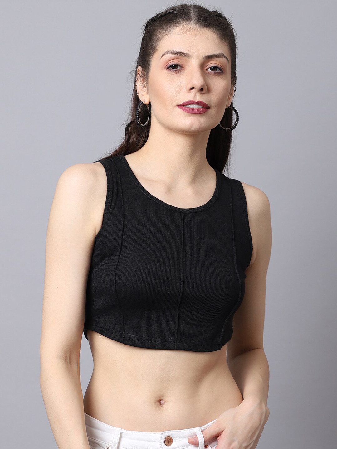 

River Of Design Jeans Black Solid Crop Top