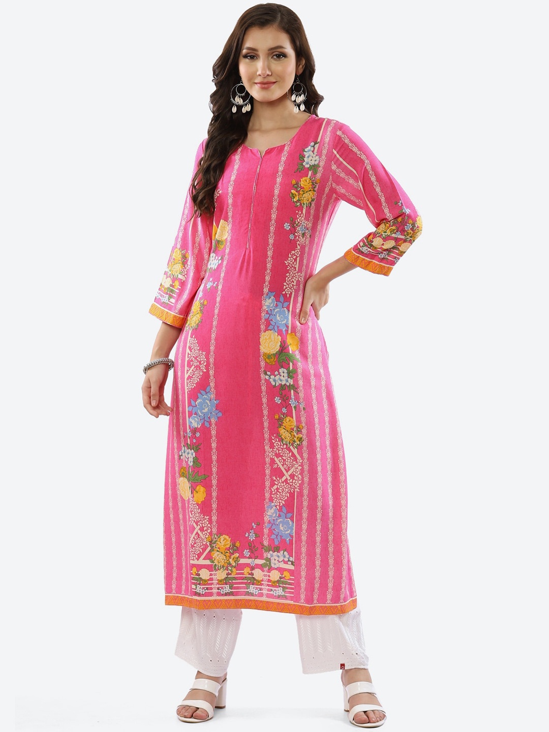 

Biba Women Pink Floral Printed Kurta