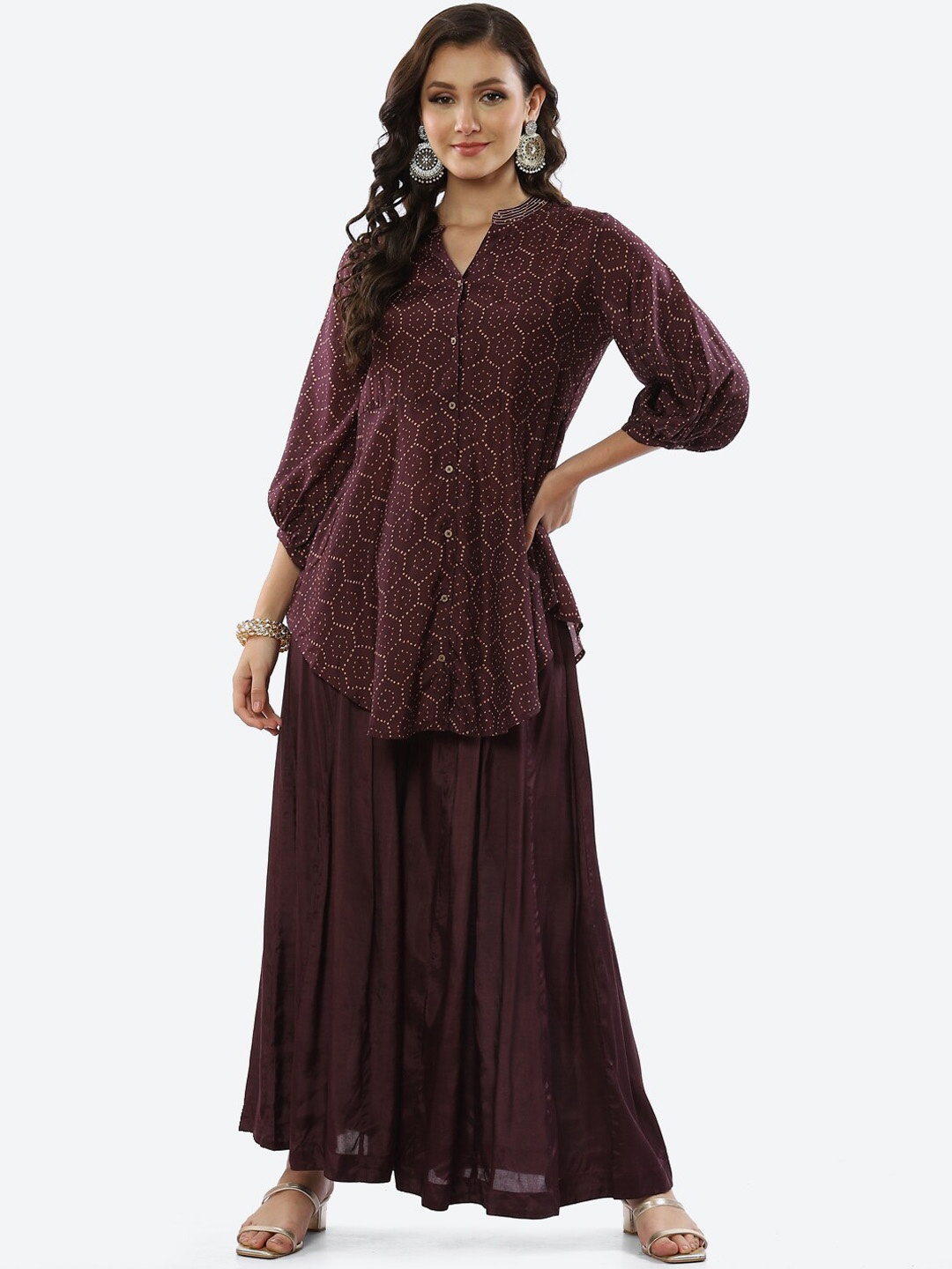 

Biba Women Purple Printed Angrakha Kurta with Sharara