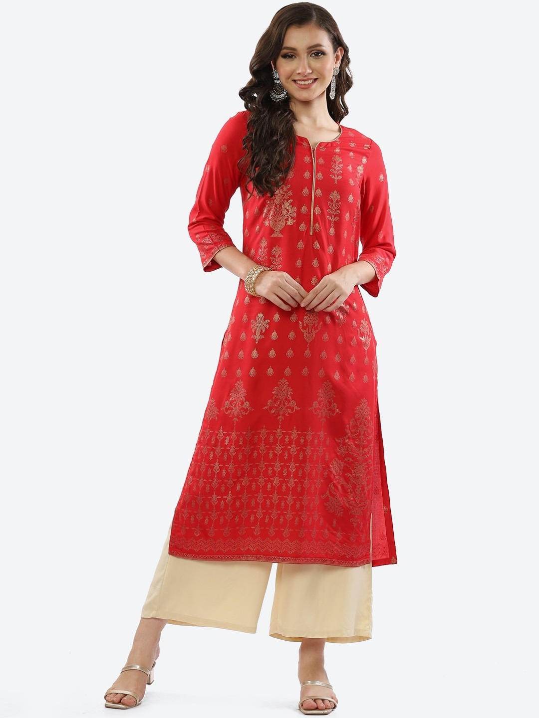 

Biba Women Red Ethnic Motifs Printed Straight Kurta