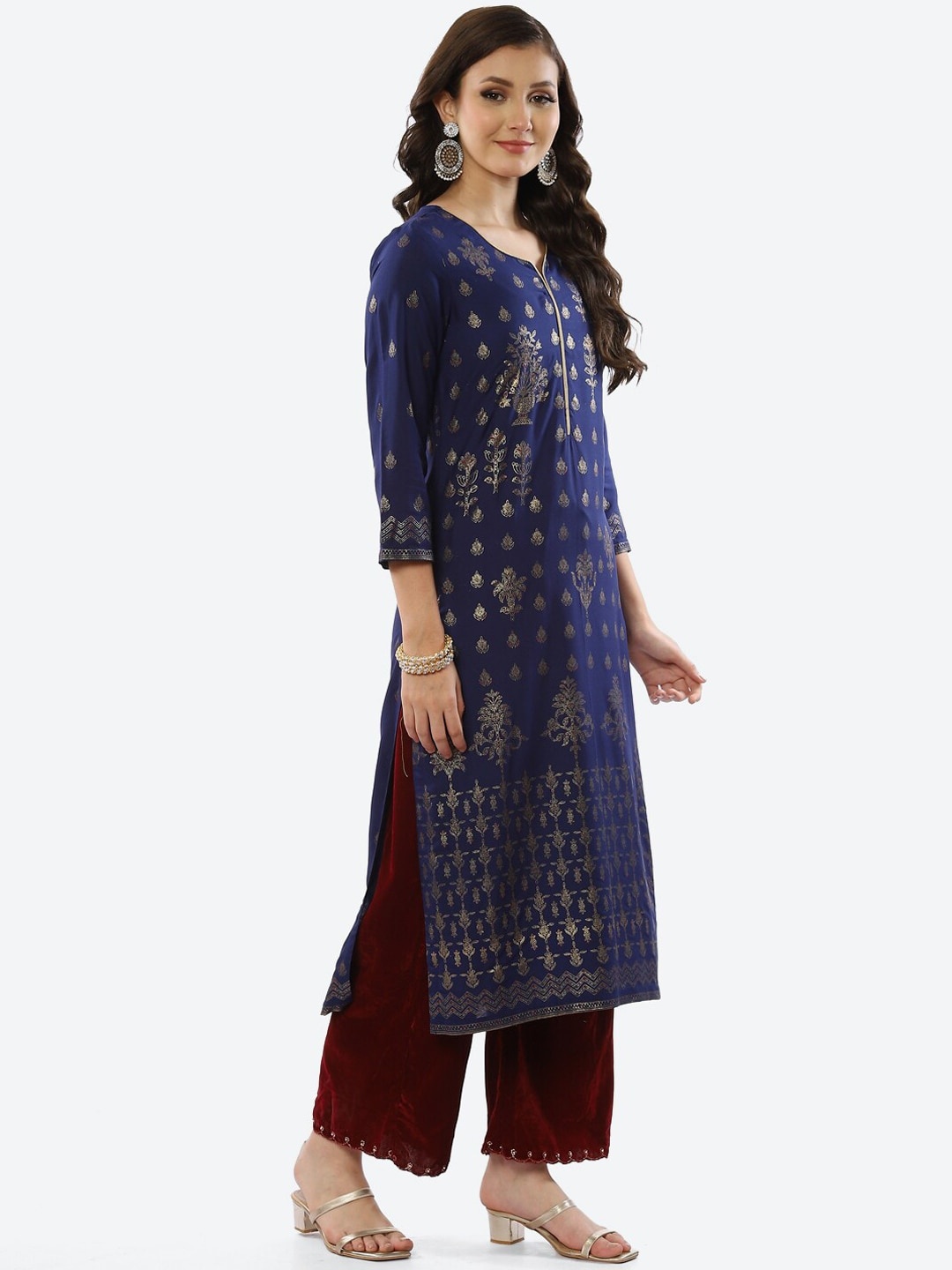 

Biba Women Blue Ethnic Motifs Printed Rayon Kurta