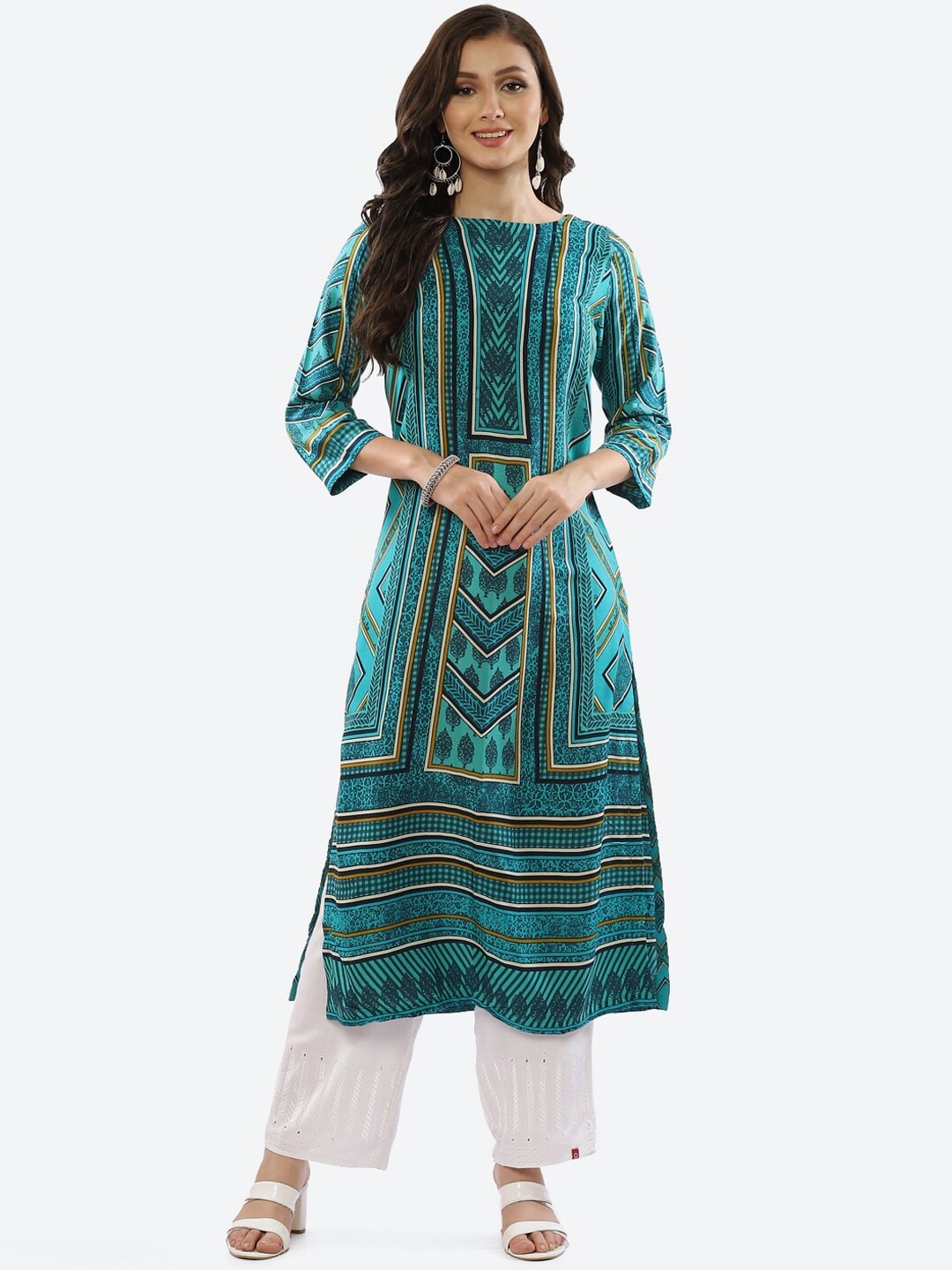 

Biba Women Geometric Printed Kurta, Green