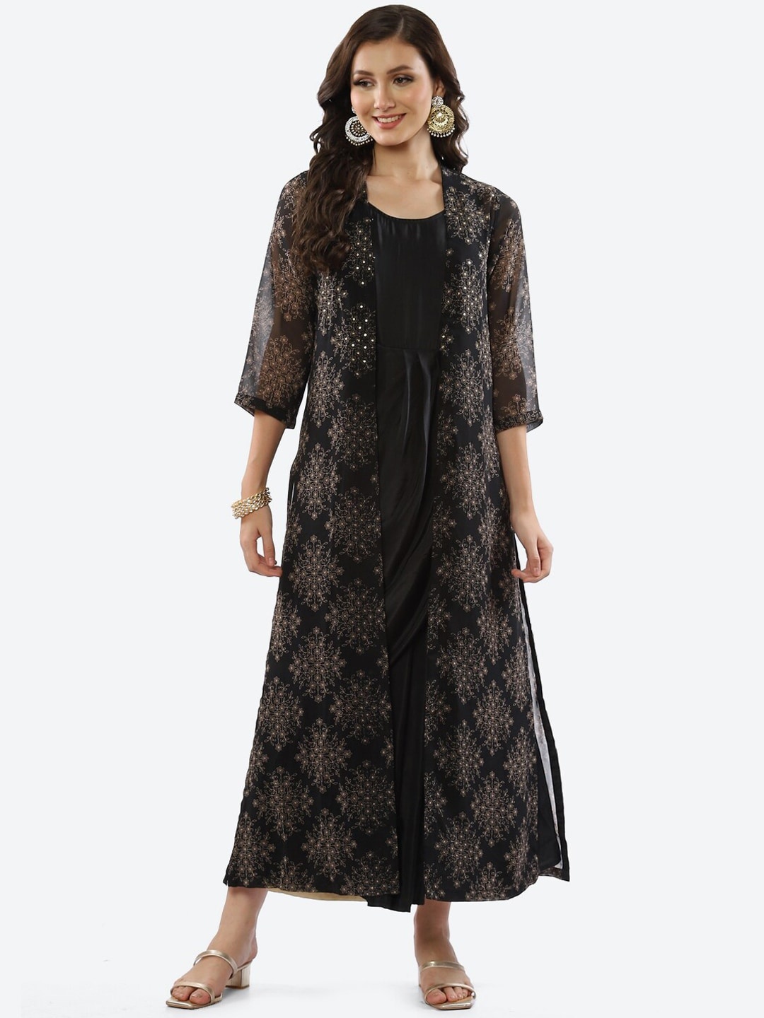 

Biba Women Black Ethnic Motifs Printed Georgette Kurta