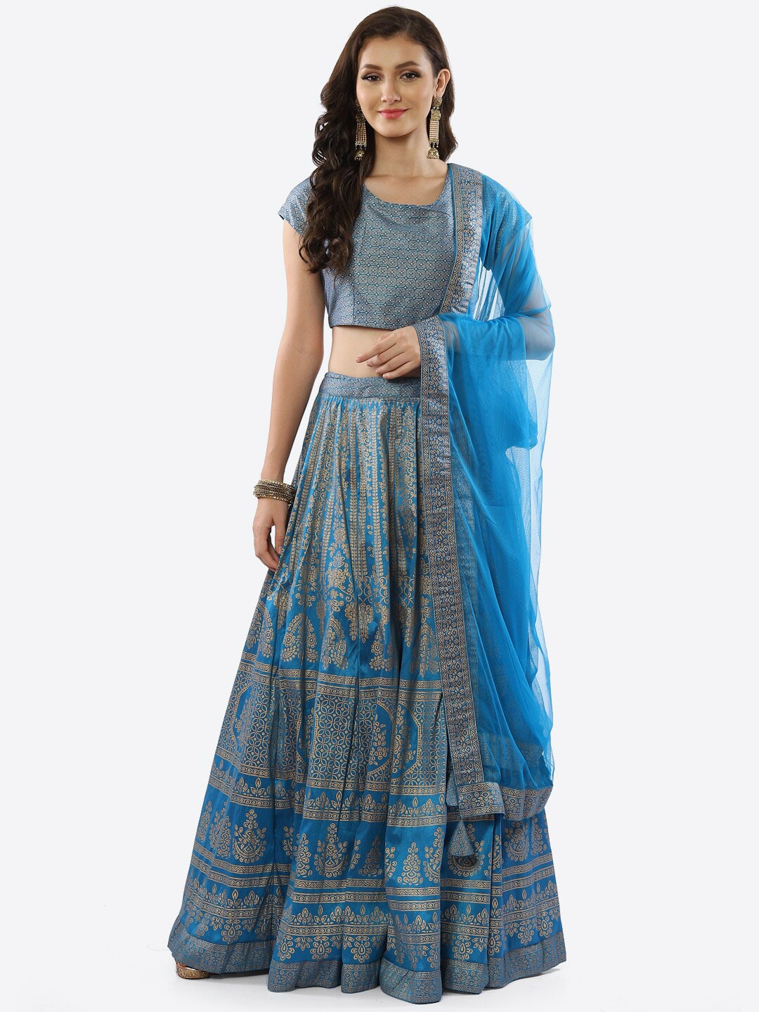 

Biba Turquoise Printed Ready to Wear Lehenga & Blouse With Dupatta, Turquoise blue