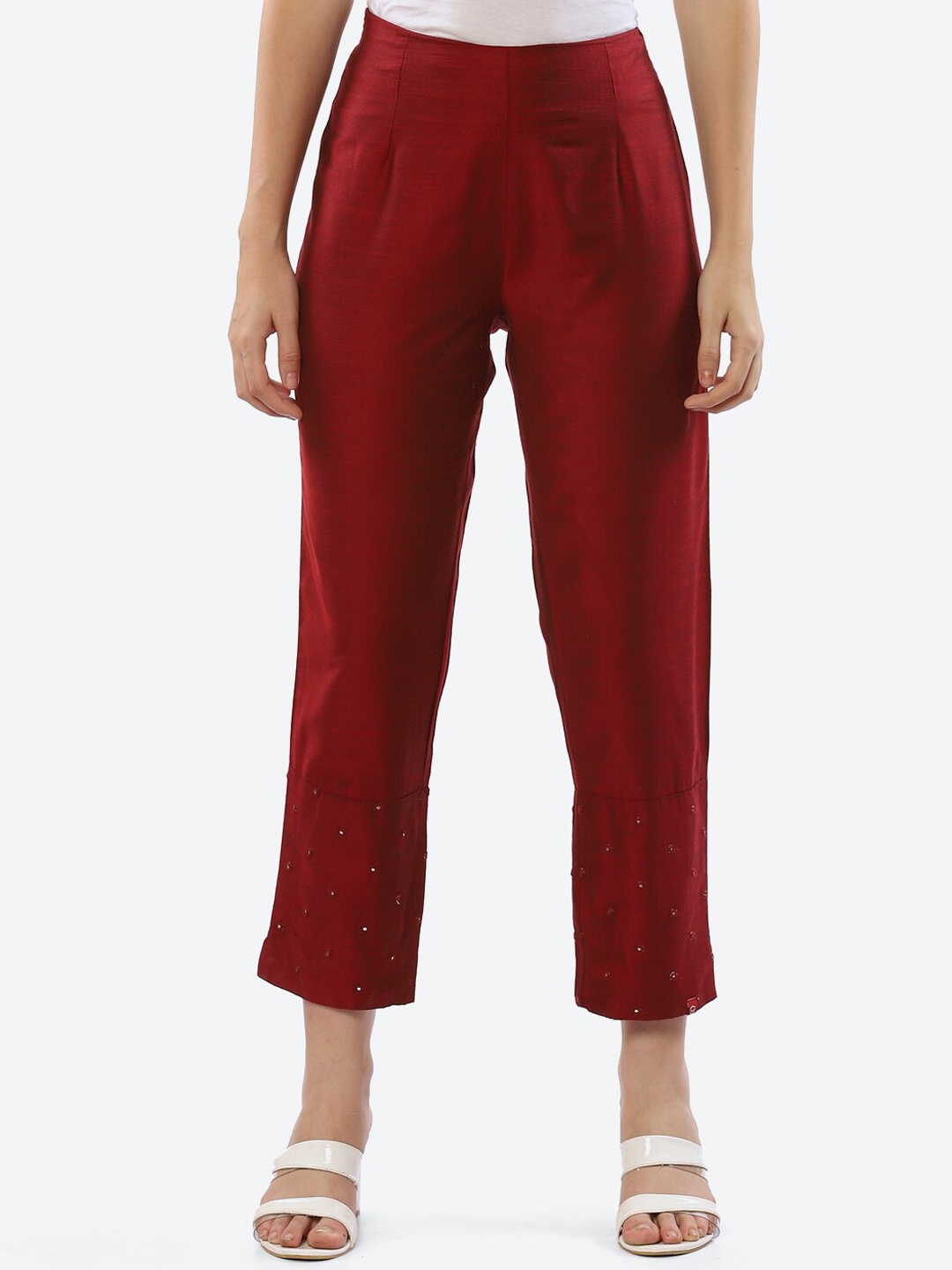 

Biba Women Maroon Smart Slim Fit High-Rise Trousers