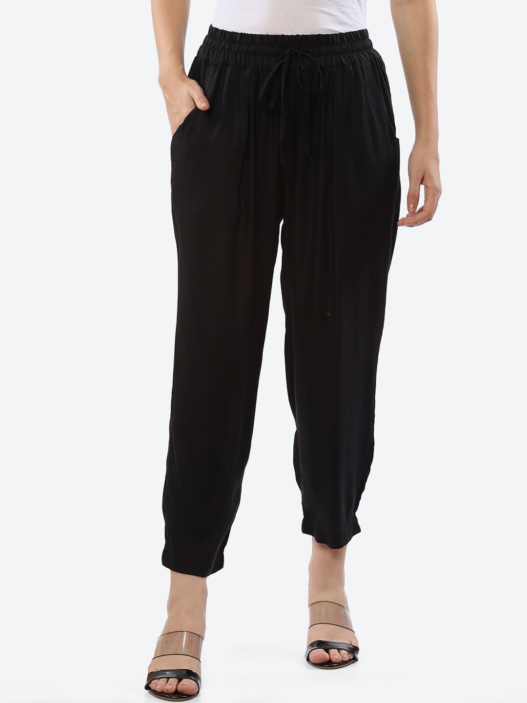 

Biba Women Black Relaxed High-Rise Pleated Trousers