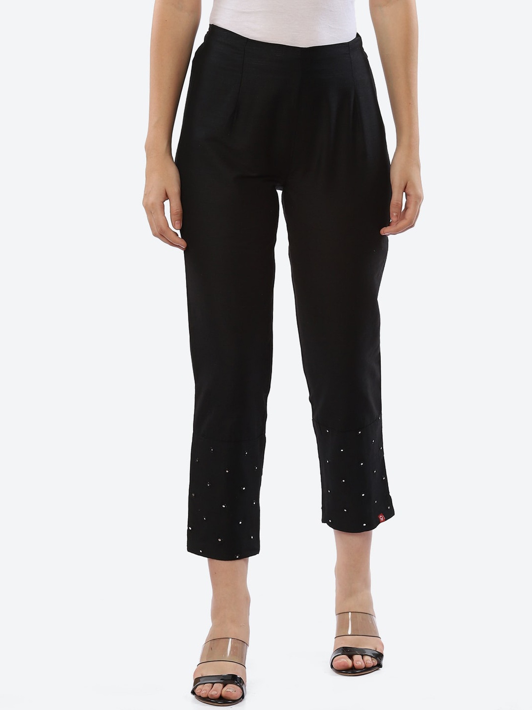 

Biba Women Black Smart Slim Fit High-Rise Pleated Trousers
