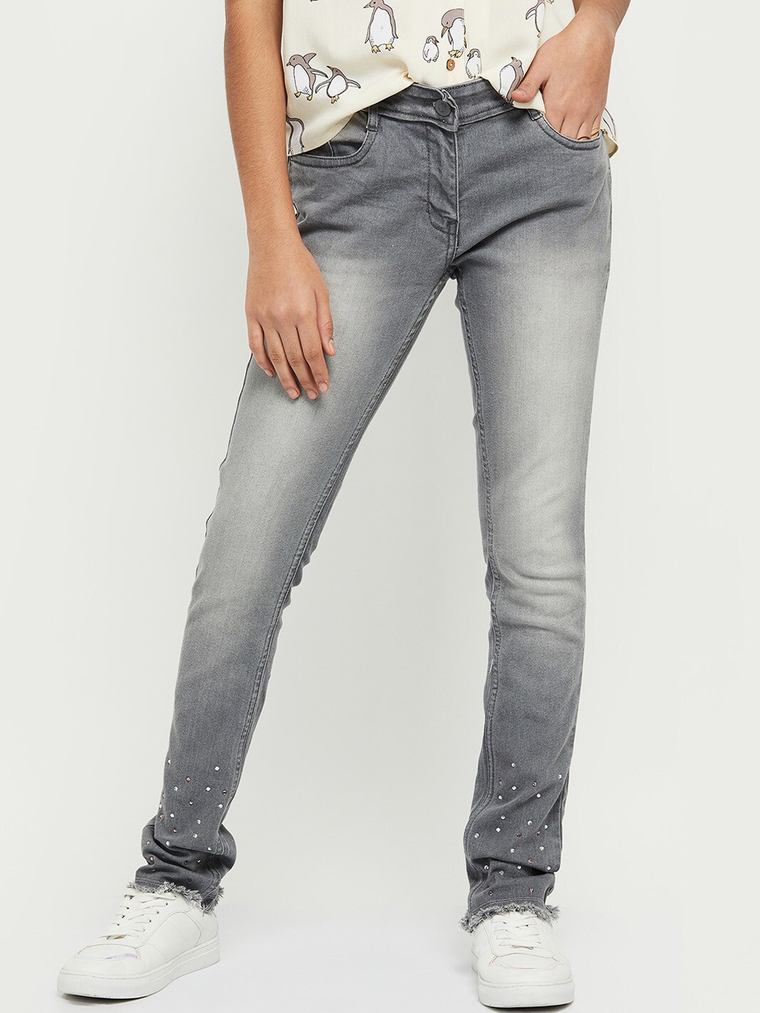 

max Girls Grey Heavy Fade Jeans